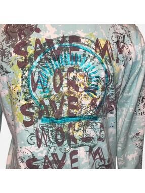 MUR MUR blue & green sequined Save My World zip up hoodie